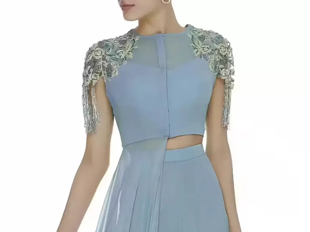 Asymmetrical cut with minimal embellishments