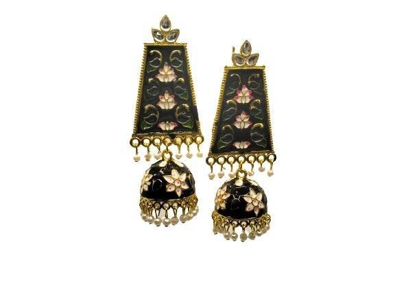 Peacock Inspired Gold Plated Oxidized Alloy Jhumki Earring For Women - Image 3