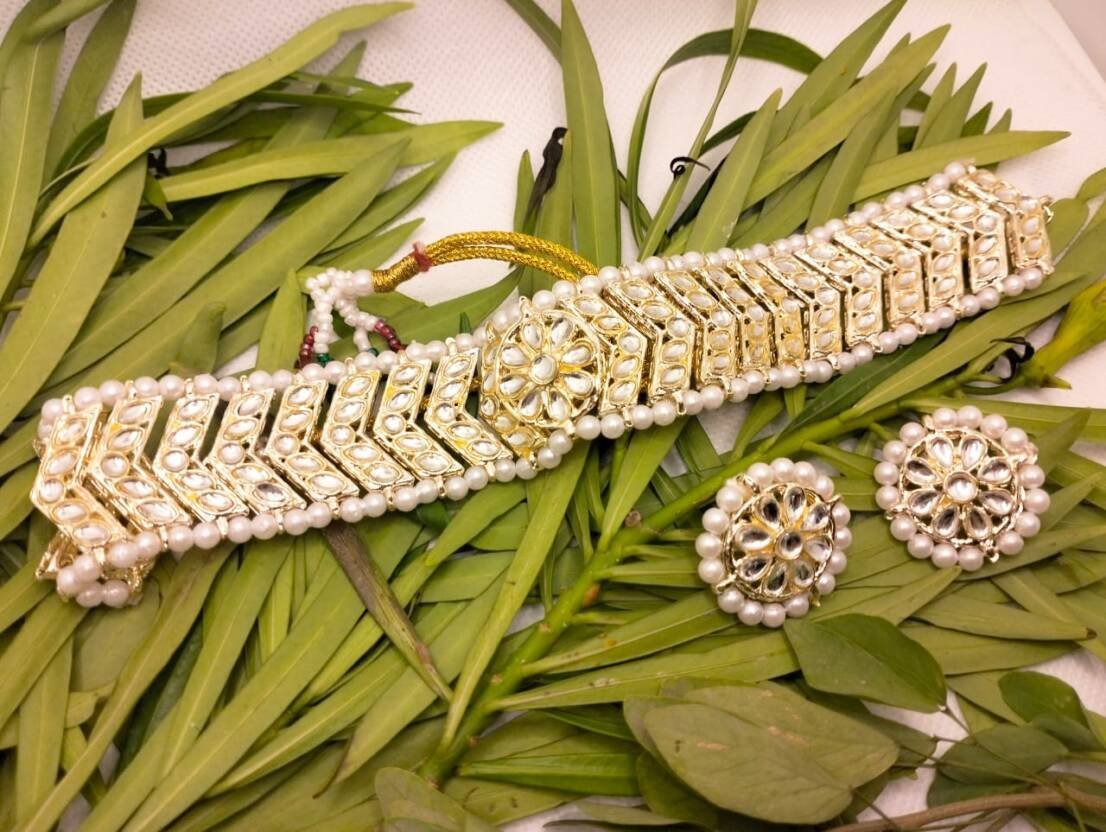 Latest Choker Design Antique Traditional Necklace & Earrings Jewelry Set for Women. - Image 2