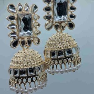 White Alloy Gold Plated Earrings